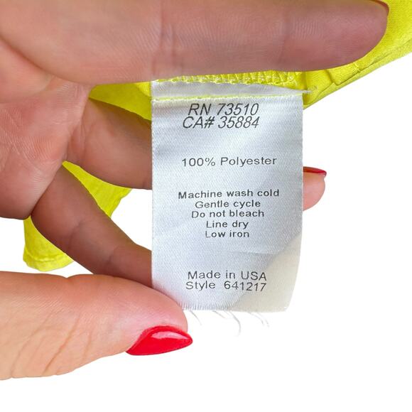 Ivy Jane Bright Neon Yellow Satin V-neck Flutter Short Sleeve Blouse - Picture 13 of 13